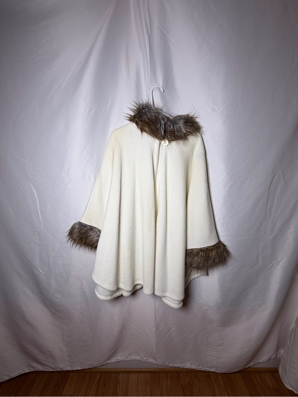 Ivory Faux-Fur Trim Cape Sweater